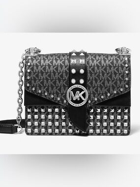 MICHAEL KORS Greenwich Small Studded Metallic Logo Crossbody Bag 🖤🩶🖤